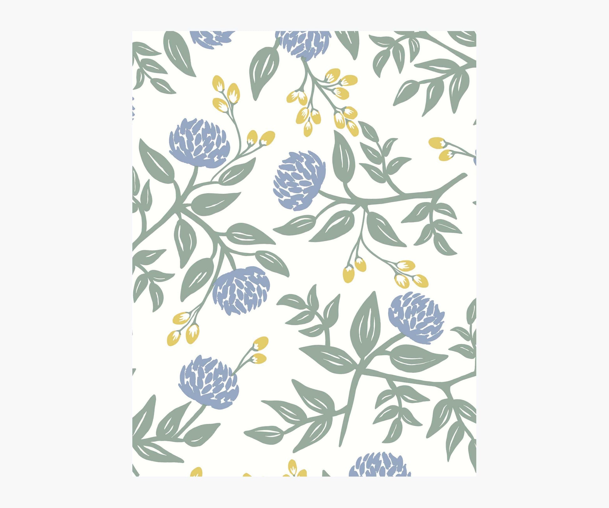Peonies Wallpaper Sample - Periwinkle & Sage - Peel and Stick Wallpaper