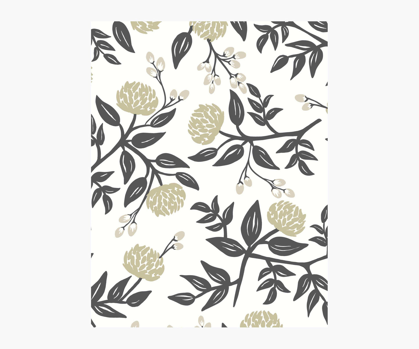 Peonies Wallpaper Sample - White & Black - Peel and Stick Wallpaper