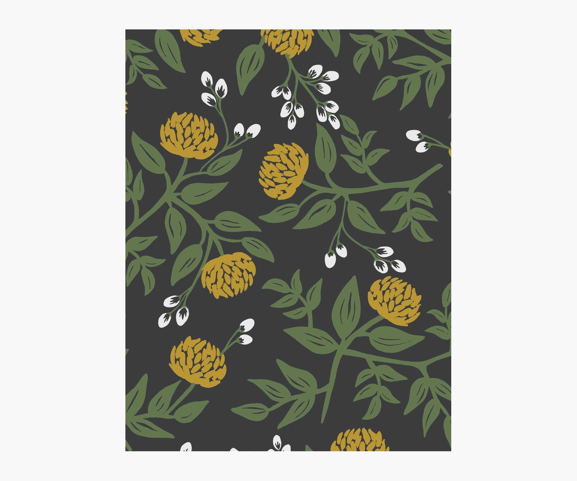 Peonies Wallpaper Sample - Black & Metallic Gold - Peel and Stick Wallpaper