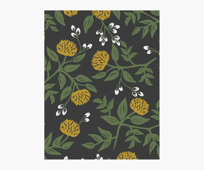 Peonies Wallpaper Sample - Black & Metallic Gold - Peel and Stick Wallpaper