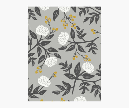 Peonies Wallpaper Sample - Grey - Peel and Stick Wallpaper