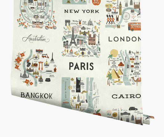 City Maps Wallpaper - Mint - Peel and Stick Wallpaper