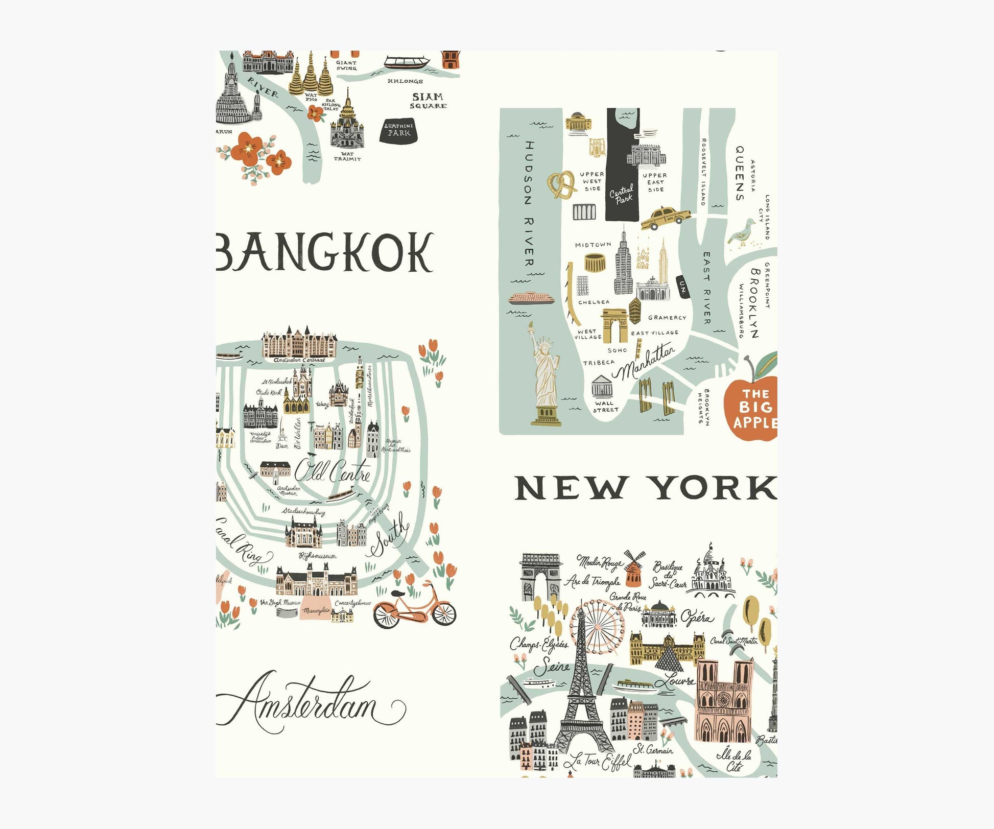 City Maps Wallpaper Sample - Mint - Peel and Stick Wallpaper