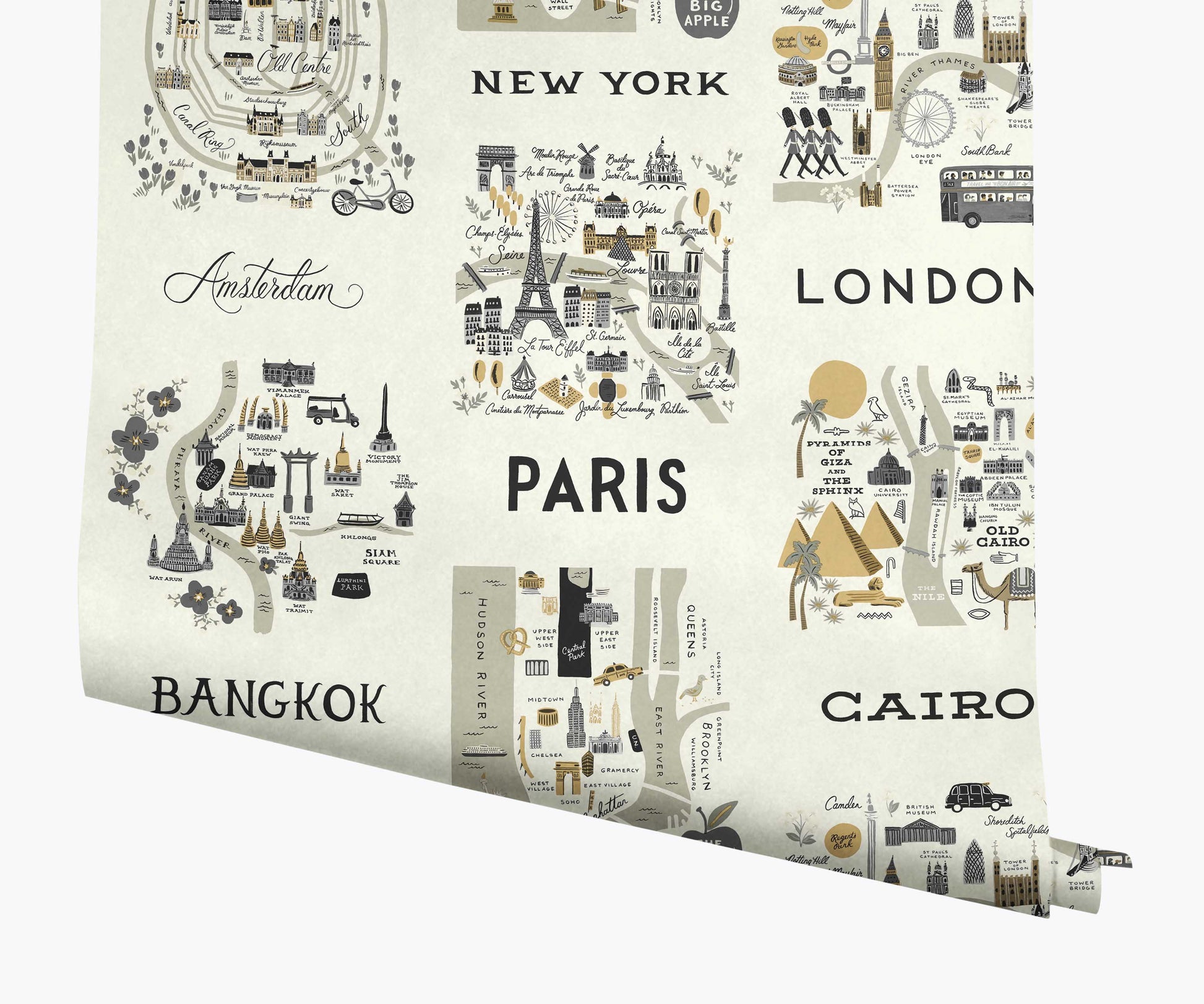 City Maps Wallpaper - Grey & Gold - Peel and Stick Wallpaper