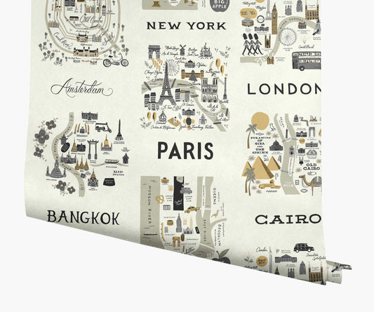 City Maps Wallpaper - Grey & Gold - Peel and Stick Wallpaper