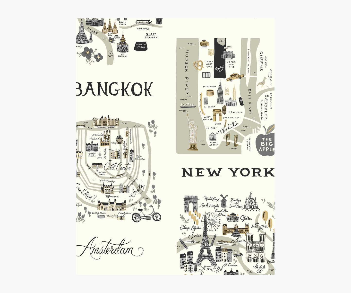City Maps Wallpaper Sample - Grey & Gold - Peel and Stick Wallpaper