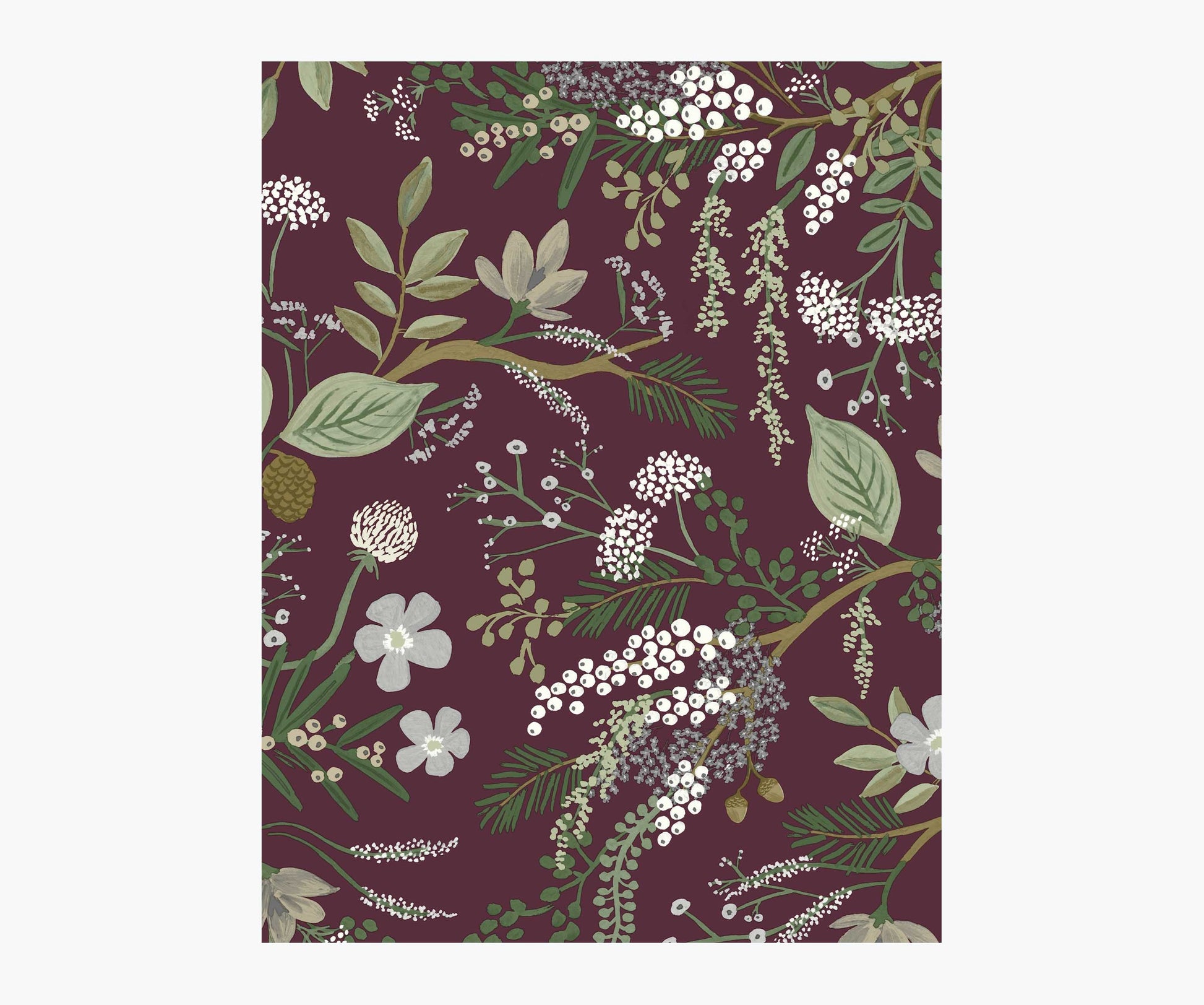 Juniper Forest Wallpaper Sample - Burgundy - Peel and Stick Wallpaper