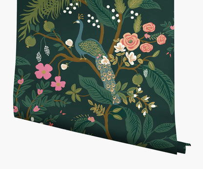 Peacock Wallpaper - Emerald - Peel and Stick Wallpaper