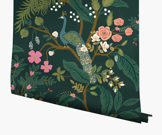 Peacock Wallpaper - Emerald - Peel and Stick Wallpaper
