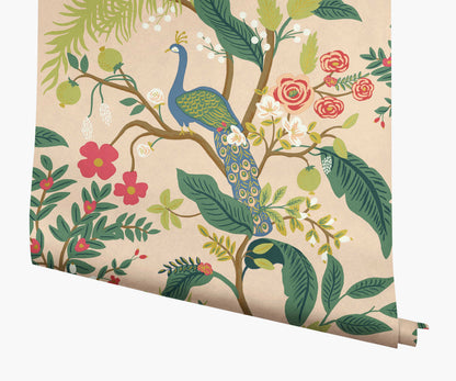 Peacock Wallpaper - Blush - Peel and Stick Wallpaper