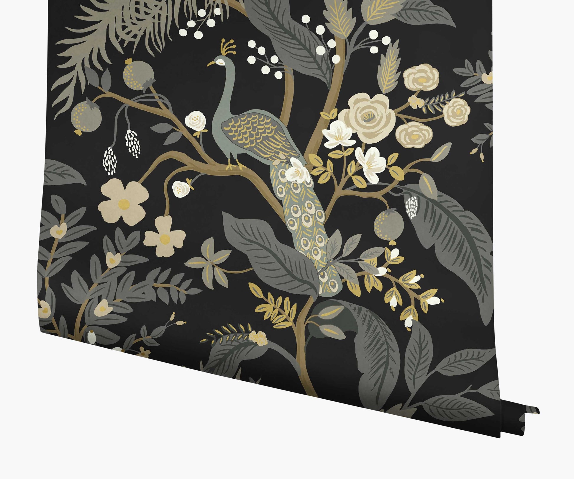 Peacock Wallpaper - Black - Peel and Stick Wallpaper