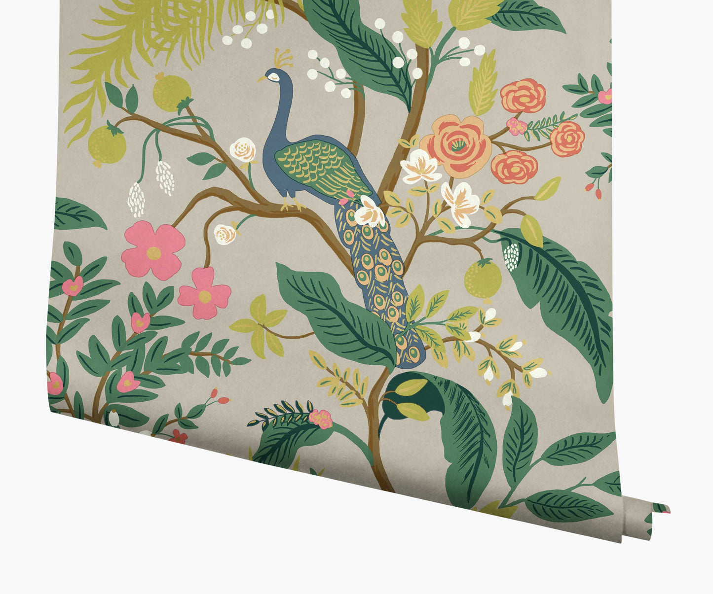 Peacock Wallpaper - Linen - Peel and Stick Wallpaper