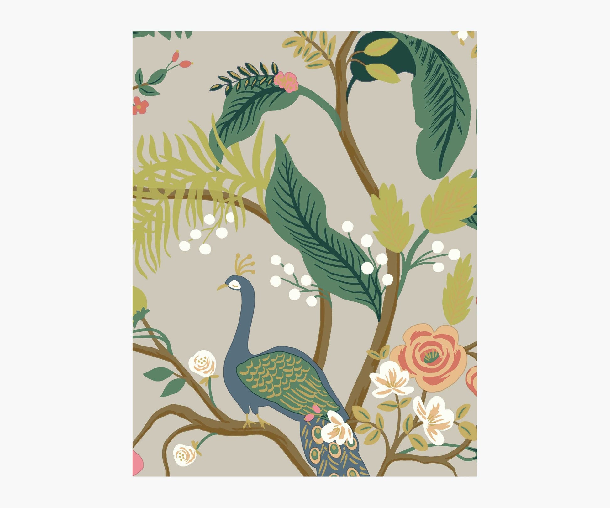 Peacock Wallpaper Sample - Linen - Peel and Stick Wallpaper