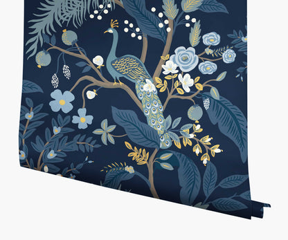 Peacock Wallpaper - Navy - Peel and Stick Wallpaper