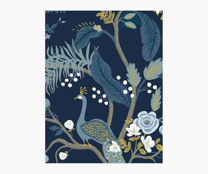 Peacock Wallpaper Sample - Navy - Peel and Stick Wallpaper
