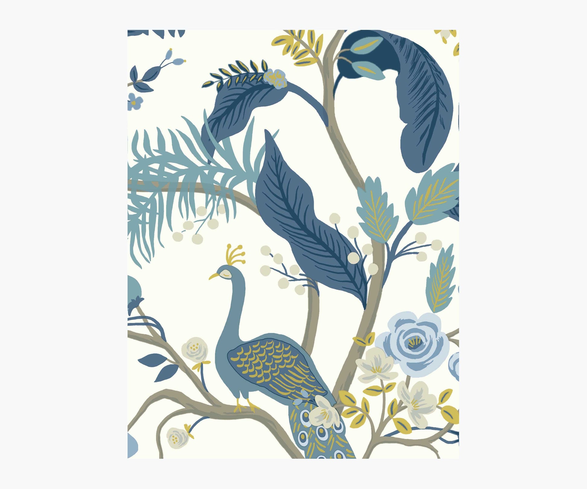 Peacock Wallpaper Sample - Blue & White - Peel and Stick Wallpaper