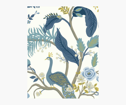 Peacock Wallpaper Sample - Blue & White - Peel and Stick Wallpaper