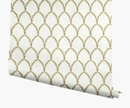 Laurel Wallpaper - Metallic Gold & White - Peel and Stick Wallpaper