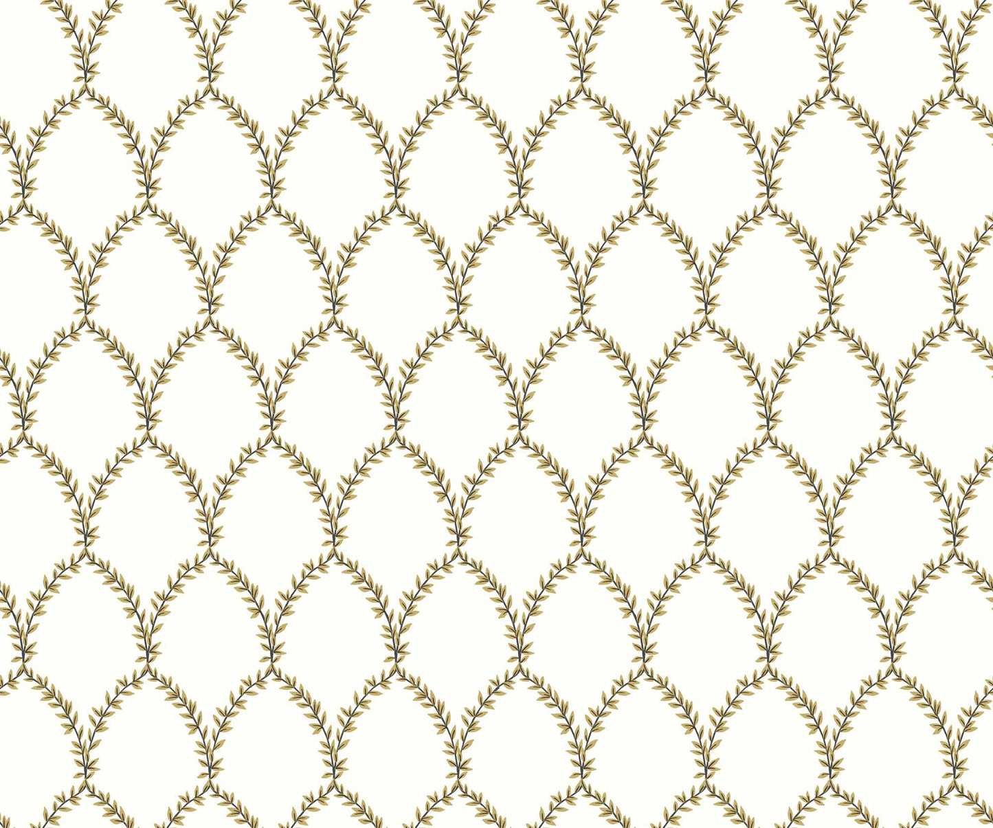 Laurel Wallpaper - Metallic Gold & White