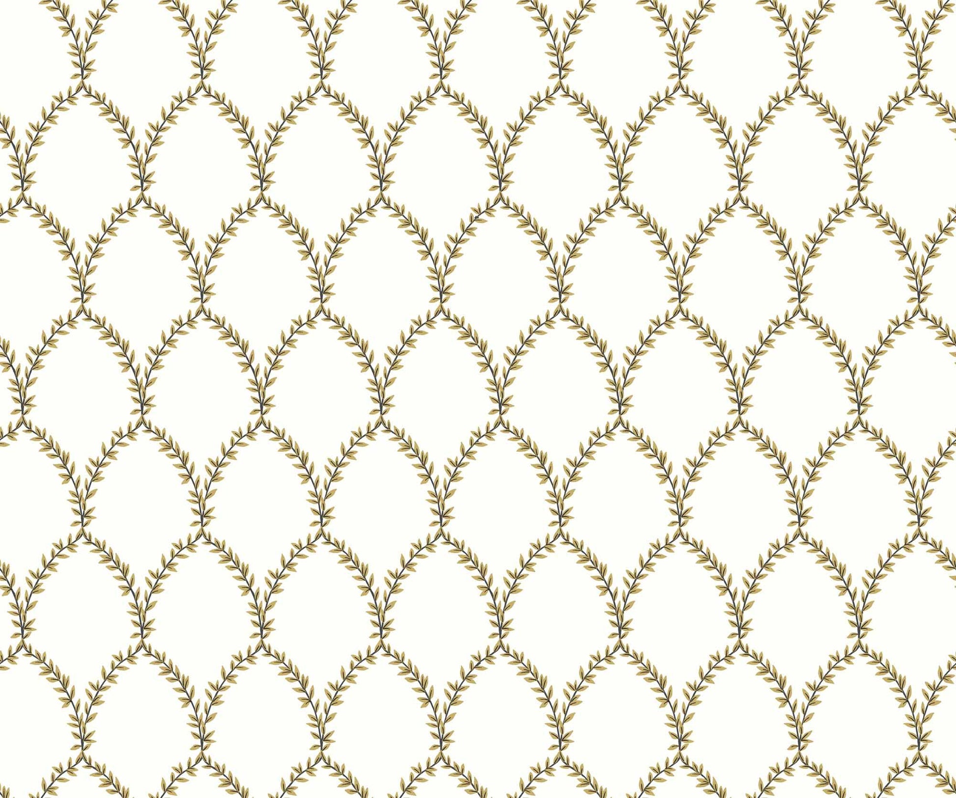 Laurel Wallpaper - Metallic Gold & White