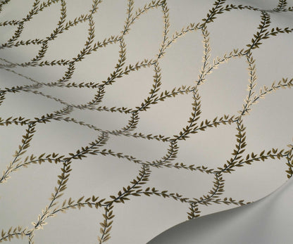 Laurel Wallpaper Sample - Metallic Gold & White