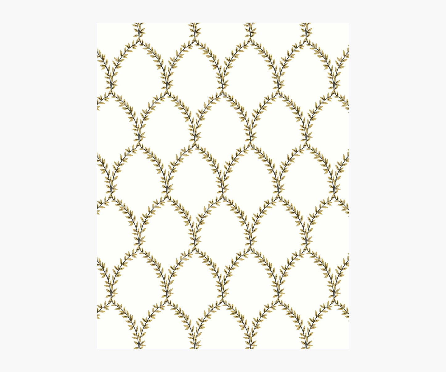 Laurel Wallpaper Sample - Metallic Gold & White - Peel and Stick Wallpaper