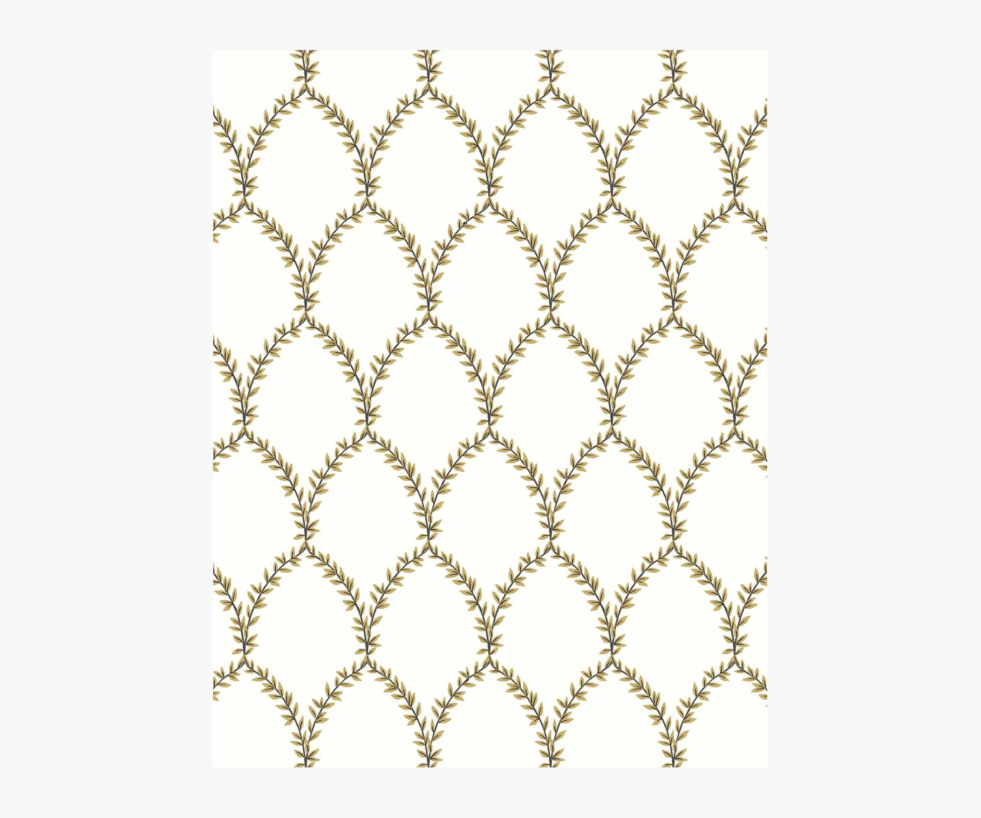 Laurel Wallpaper Sample - Metallic Gold & White - Peel and Stick Wallpaper