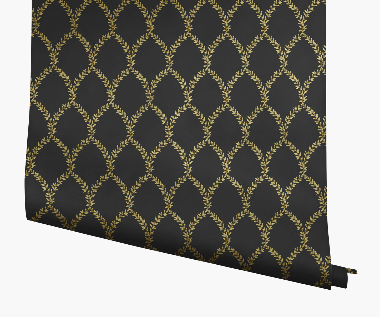 Laurel Wallpaper - Metallic Gold & Black - Peel and Stick Wallpaper