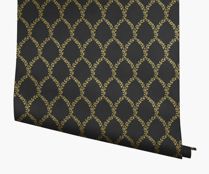 Laurel Wallpaper - Metallic Gold & Black - Peel and Stick Wallpaper