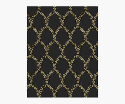 Laurel Wallpaper Sample - Metallic Gold & Black - Peel and Stick Wallpaper