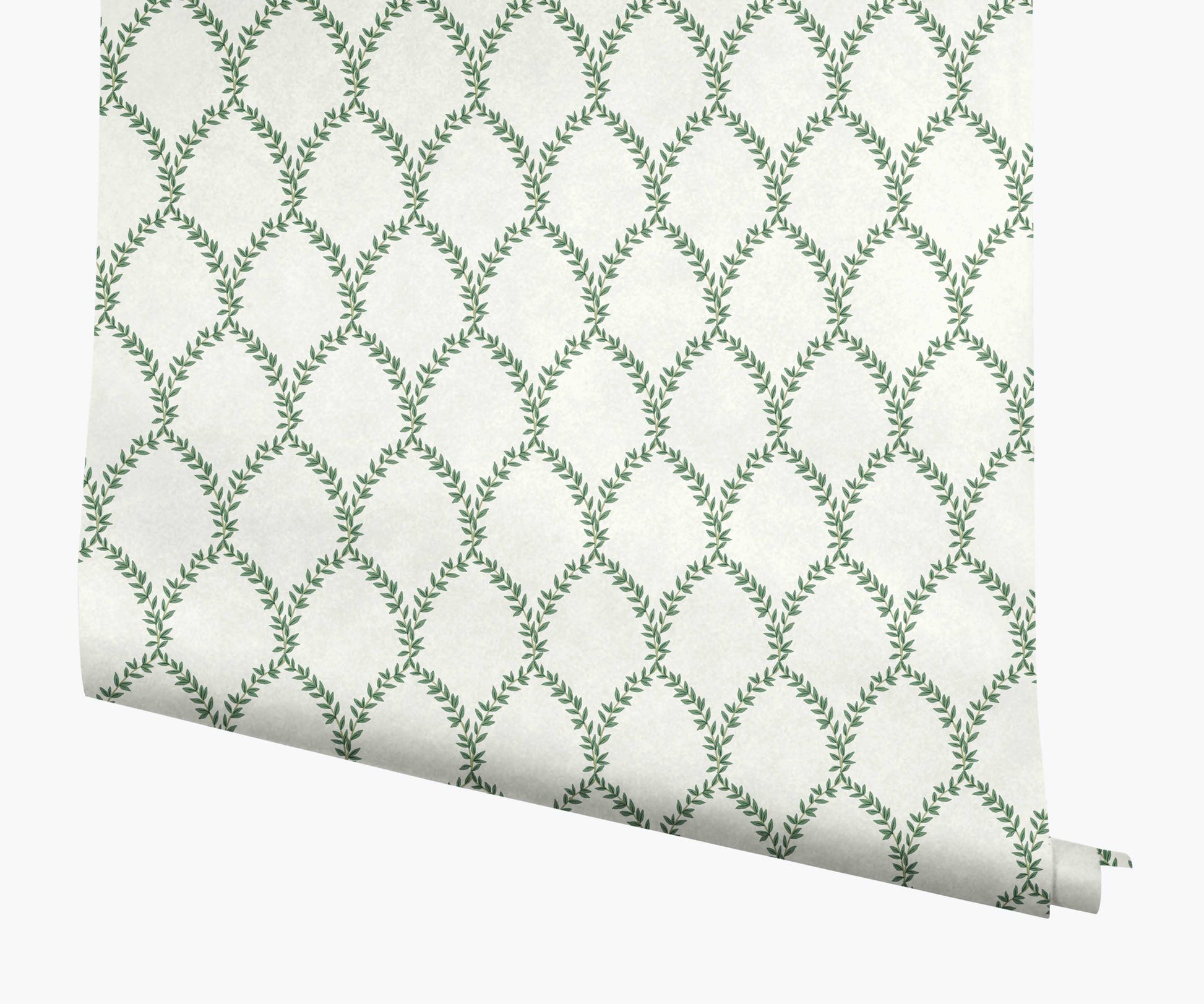 Laurel Wallpaper - Green & White - Peel and Stick Wallpaper