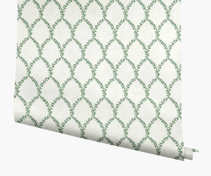 Laurel Wallpaper - Green & White - Peel and Stick Wallpaper