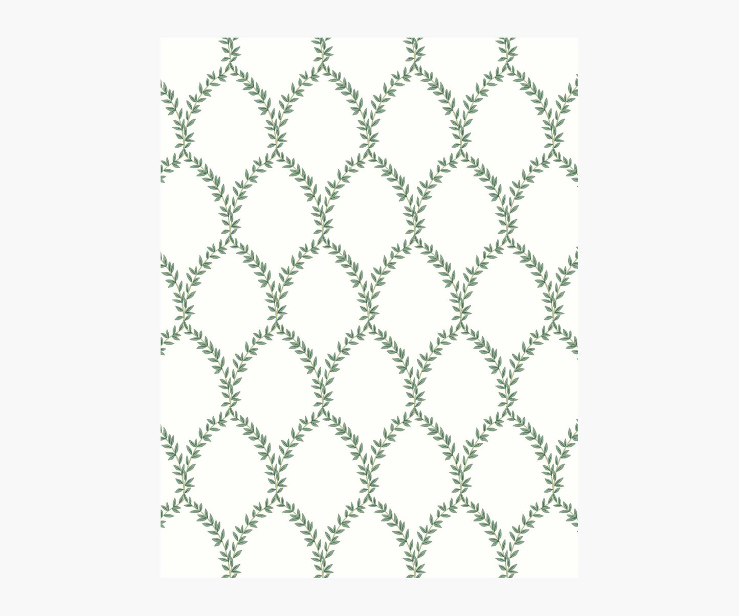 Laurel Wallpaper Sample - Green & White - Peel and Stick Wallpaper