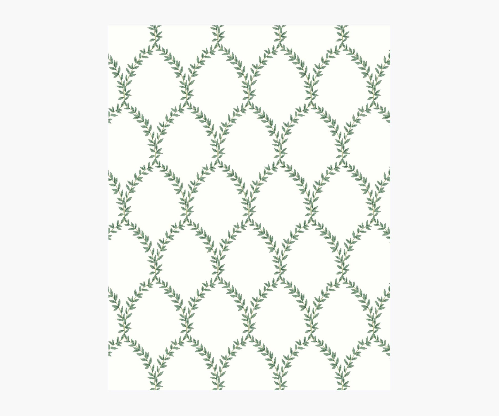 Laurel Wallpaper Sample - Green & White - Peel and Stick Wallpaper