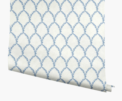 Laurel Wallpaper - Blue & White - Peel and Stick Wallpaper
