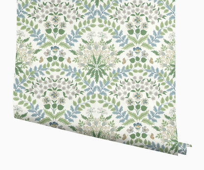 Bramble Wallpaper - Blue & Green - Peel and Stick Wallpaper