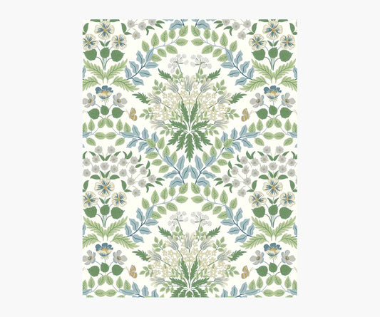 Bramble Wallpaper Sample - Blue & Green - Peel and Stick Wallpaper