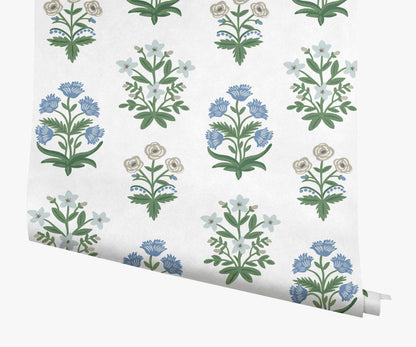Mughal Rose Wallpaper - Indigo - Porcelain Coffee Mug