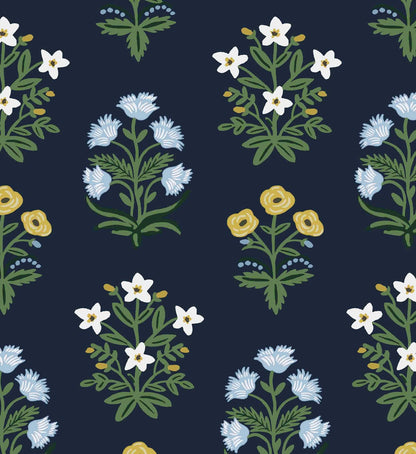 Mughal Rose Wallpaper - Navy