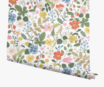 Strawberry Fields Wallpaper - White - Peel and Stick Wallpaper