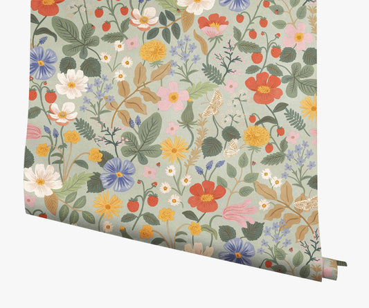 Strawberry Fields Wallpaper - Mint - Peel and Stick Wallpaper