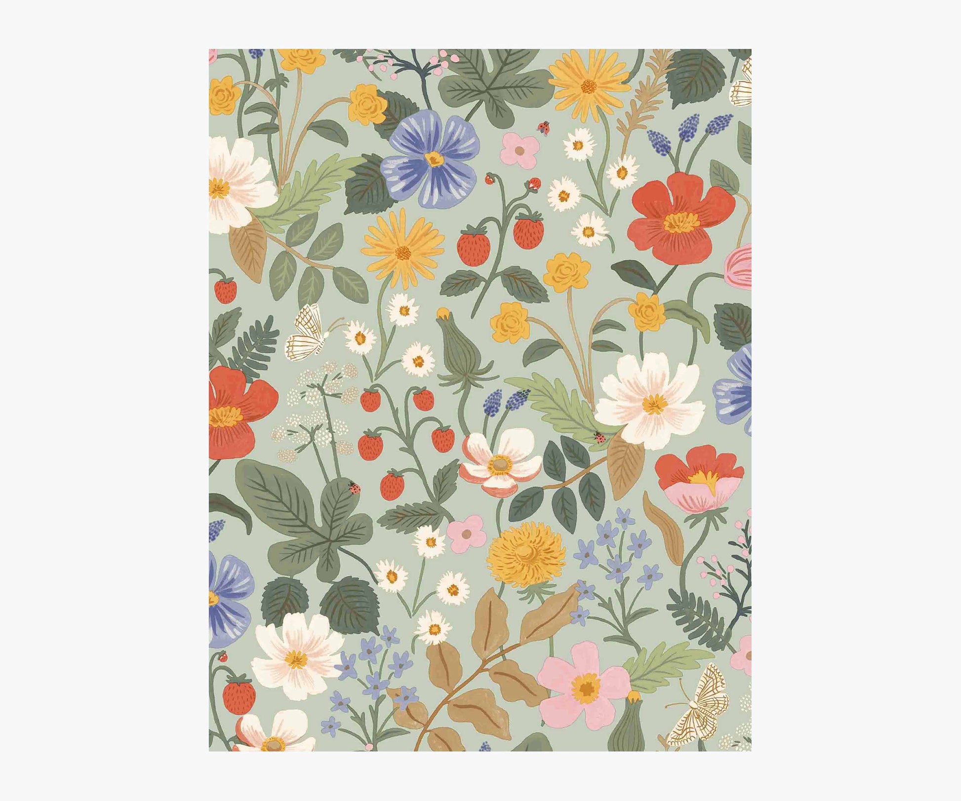 Strawberry Fields Wallpaper Sample - Mint - Peel and Stick Wallpaper