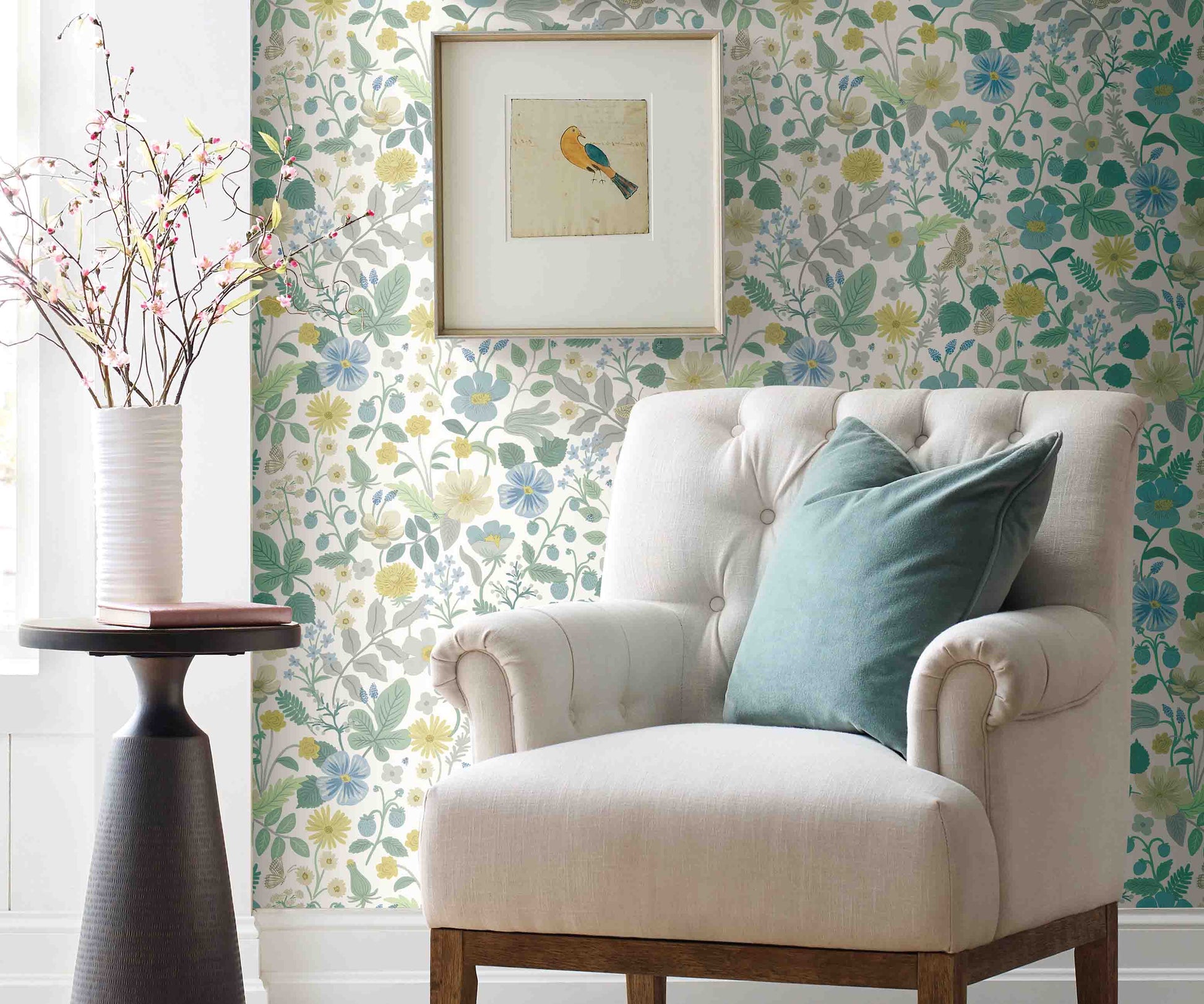 Strawberry Fields Wallpaper Sample - Blue & Green