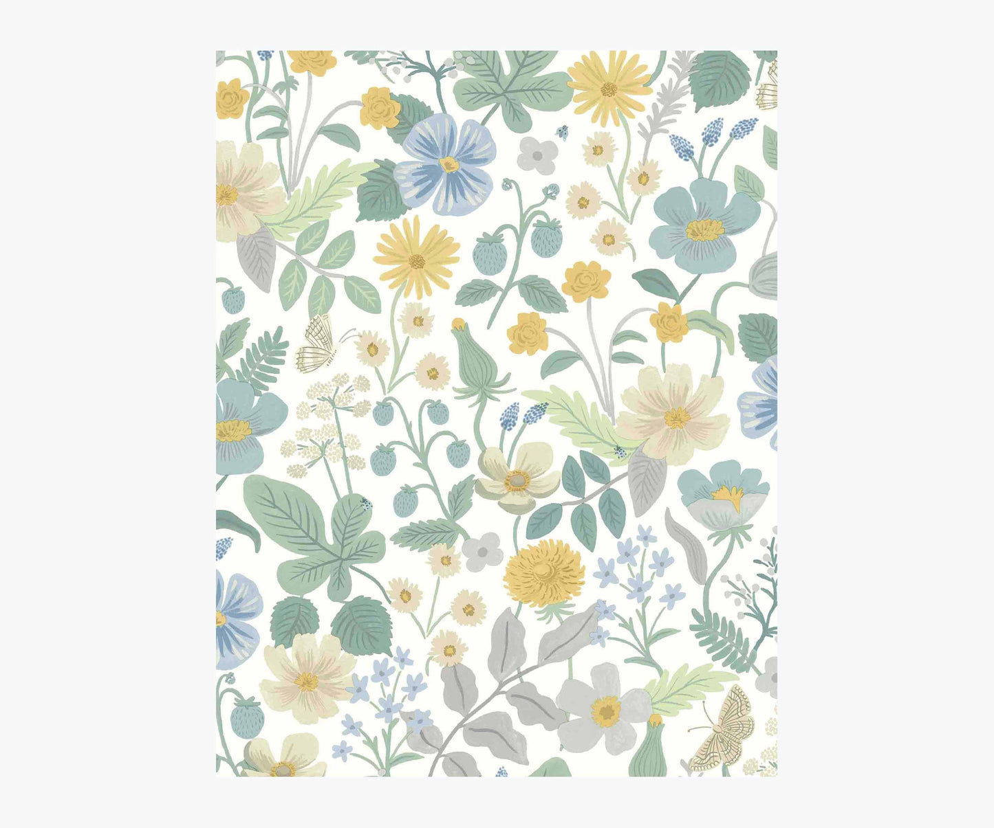 Strawberry Fields Wallpaper Sample - Blue & Green - Peel and Stick Wallpaper