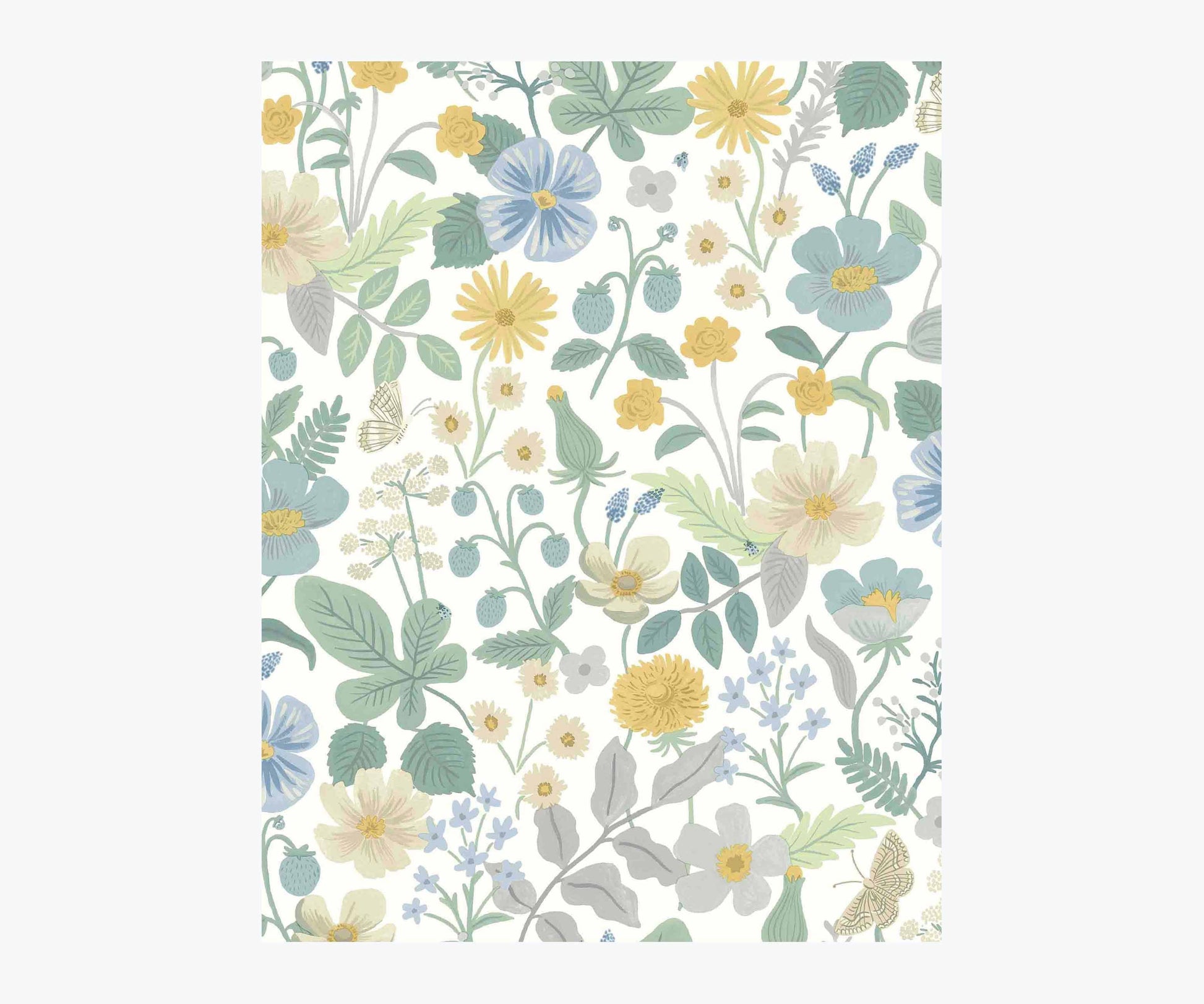 Strawberry Fields Wallpaper Sample - Blue & Green - Peel and Stick Wallpaper