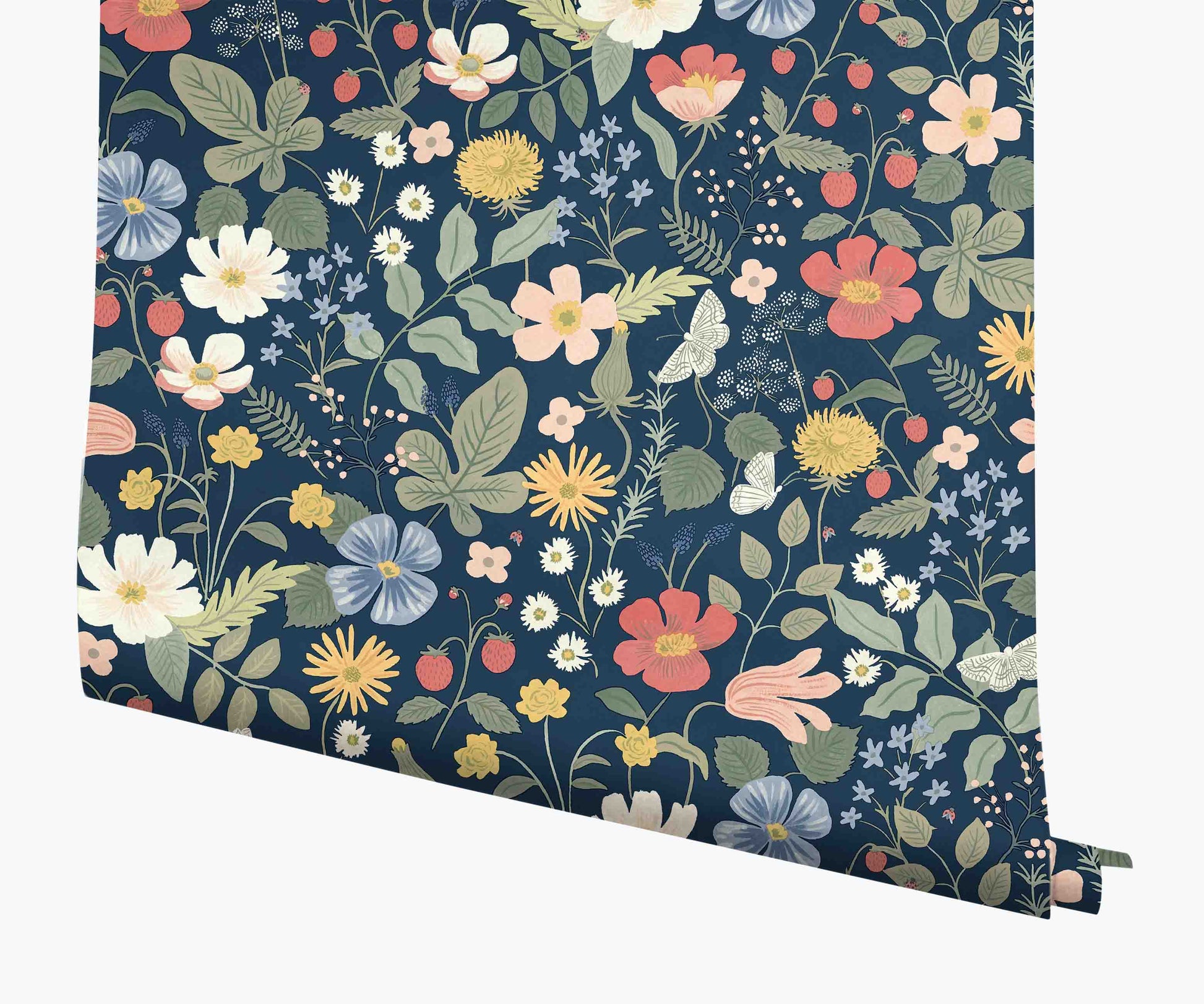 Strawberry Fields Wallpaper - Navy - Peel and Stick Wallpaper