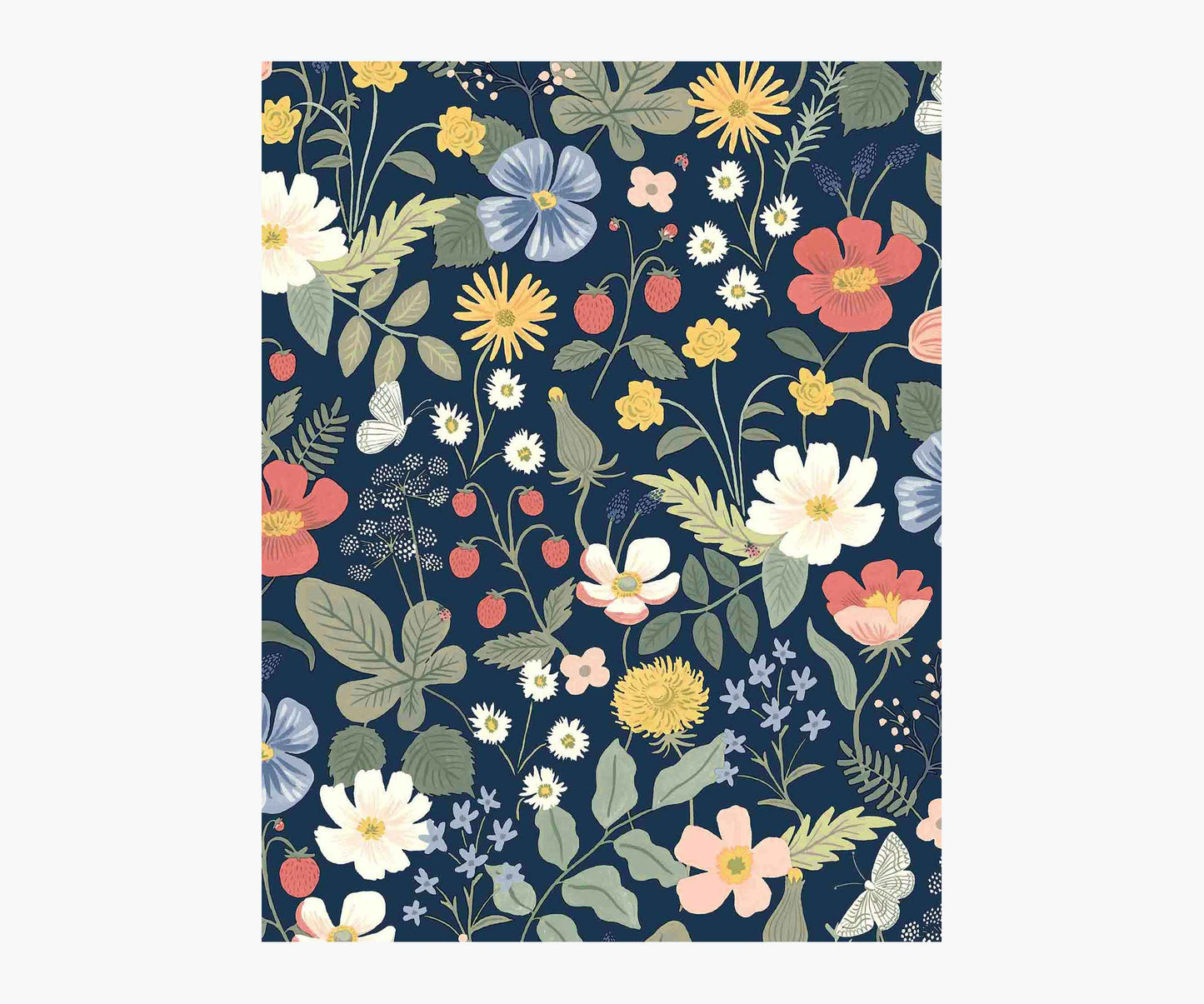 Strawberry Fields Wallpaper Sample - Navy - Peel and Stick Wallpaper