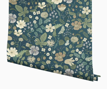 Strawberry Fields Wallpaper - Teal - Peel and Stick Wallpaper