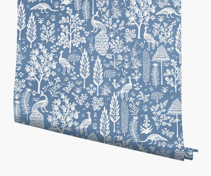 Menagerie Toile Wallpaper - Blue & White - Peel and Stick Wallpaper