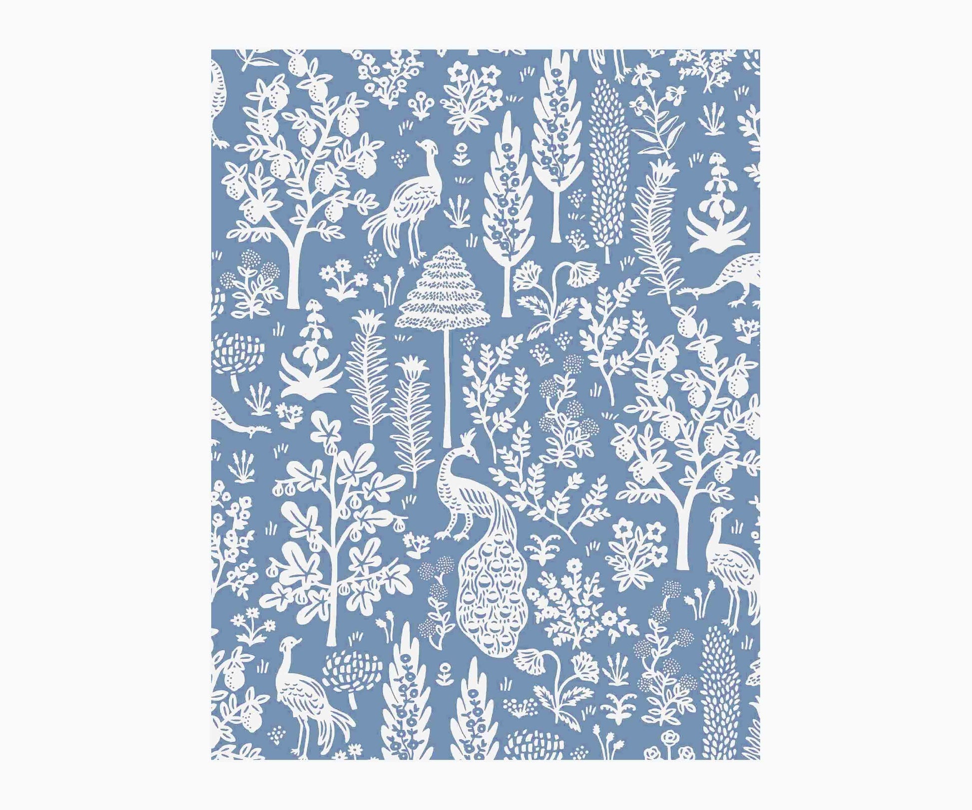 Menagerie Toile Wallpaper Sample - Blue & White - Peel and Stick Wallpaper